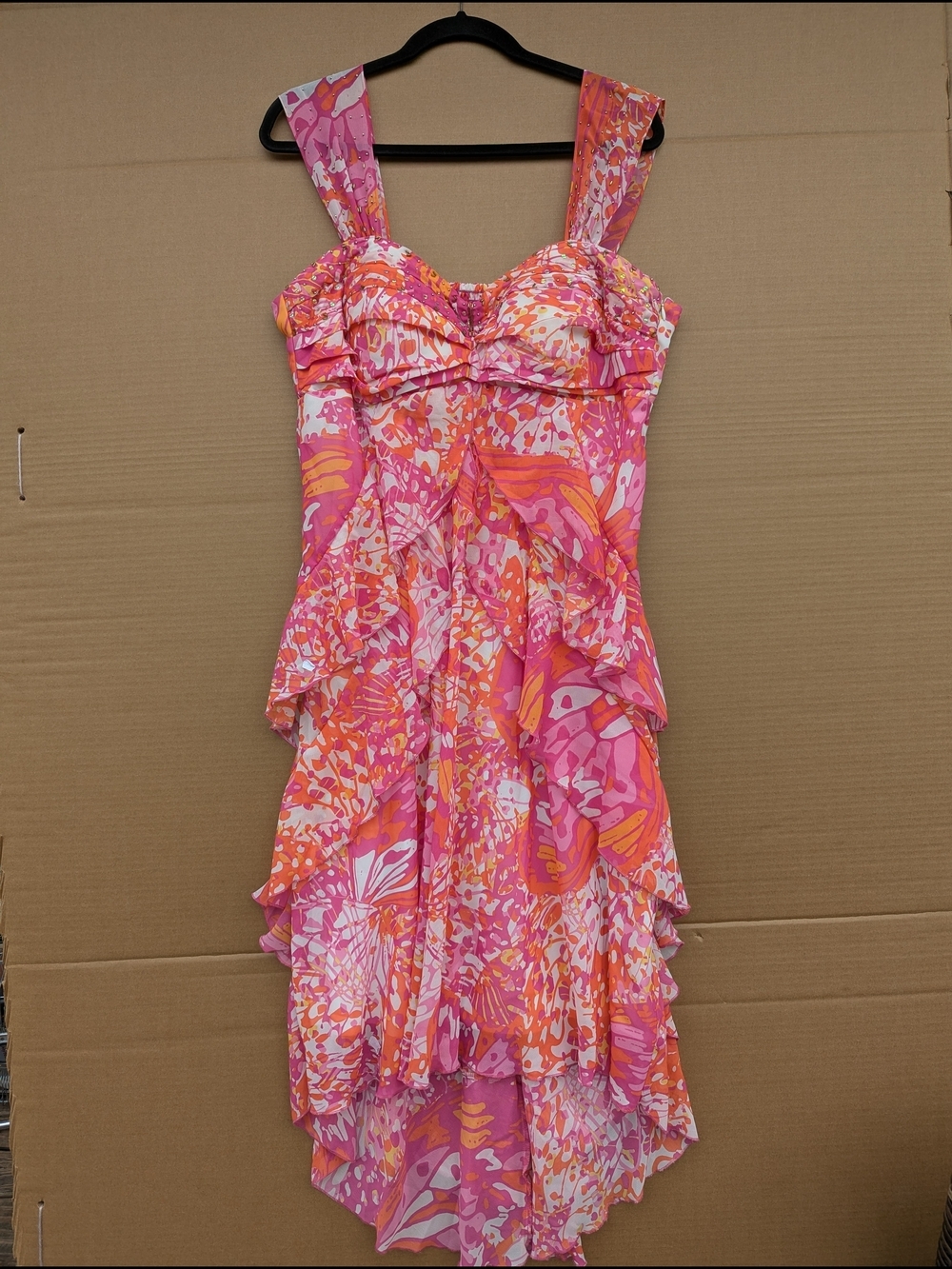 Maurices Ruffle Floral Tiered High Low Dress Plus Size 16 Pink Orange Sweetheart